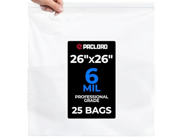 26" x 26" Extra Large Reclosable Plastic Zip Bags, 25 Count