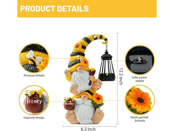QZZP W2340 Solar Bee Garden Gnomes