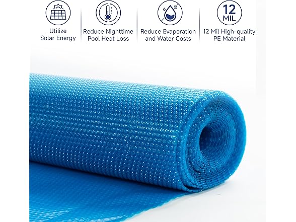 Real Relax Durable 12-mil Solar Pool Cover for Inground & Above Ground Pools, Heavy-Duty Heat Retaining Bubble Blanket for Irregularly Shaped Pool, Blue (12×24FT) (Open Box)