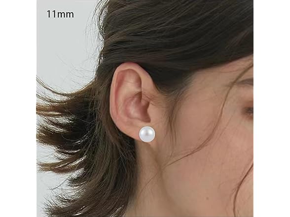 Generic Silver Pearl Stud Earrings 11mm