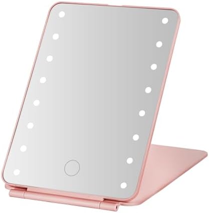 Elements Folding LED Vanity Mirror, Dimmable LED Lights, Rose Gold, 7.83x5.31x0.51 Inch