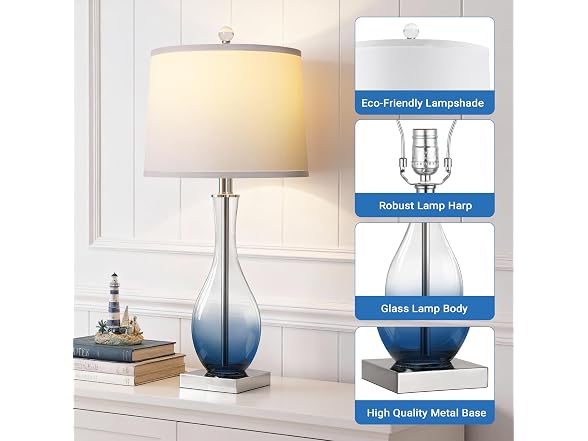 WIHTU 27" Navy Blue Bedside Desk Lamps