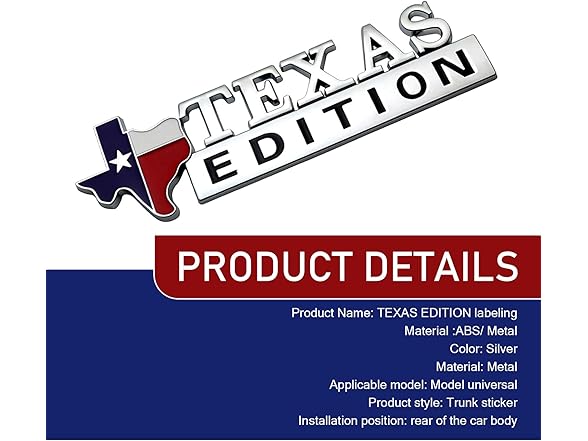 Texas Edition Trunk Decal 2Pcs Silver