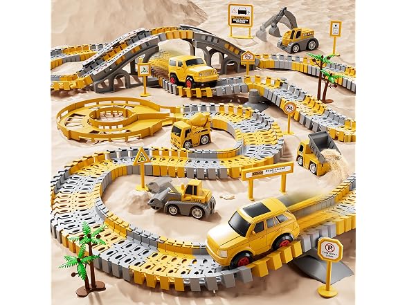 Kids Race Track Set 2 Cars & 4 Trucks