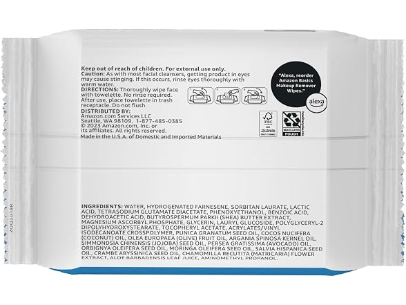 Amazon Basics Makeup Remover Wipes 25ct