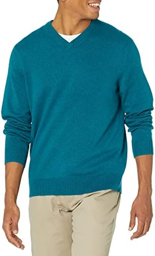 Amazon Essentials Men's V-Neck Pullover Sweater (Available in Big & Tall), Teal Blue Heather, X-Small