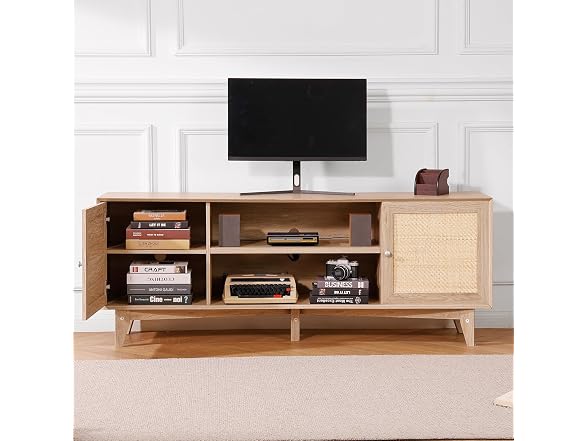 Rattan TV Stand, Mid Century Modern 75inch