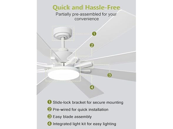 Vaczon VCZ006WH 72in Ceiling Fan