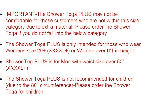 Shower Toga Privacy Garment, Plus Size