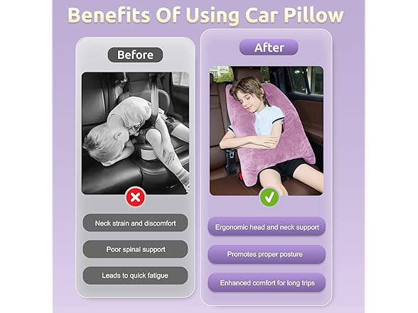 FAIORD Car Pillow for Kids, Purple