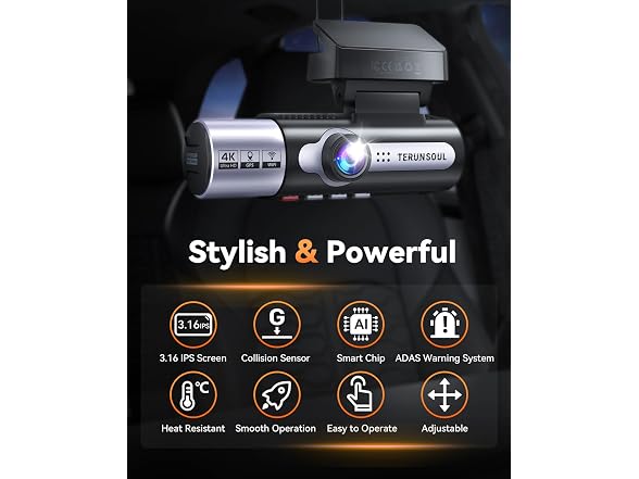 TERUNSOUI 4K+4K+1080P 3-Channel Dash Cam