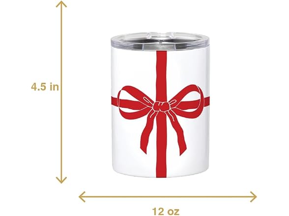 Travel Tumbler 12-Ounce, White Red Bow