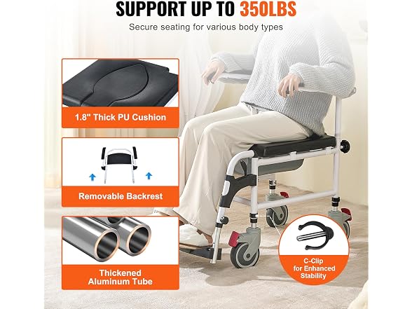 Shower Commode Wheelchair with 4 Lockable