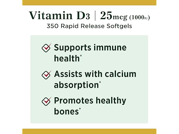 350CT Nature's Bounty Vitamin D3 1000 IU Softgels