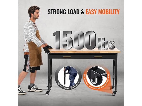 60-inch Adjustable Workbench, 1500 lbs Load