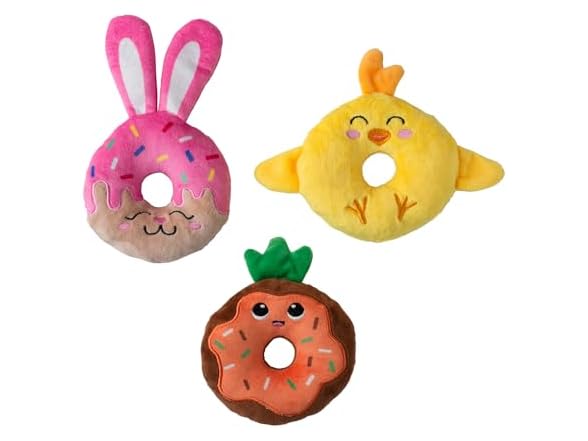 Fringe Studio Plush Dog Toy, 3 Pieces Set, Donuts