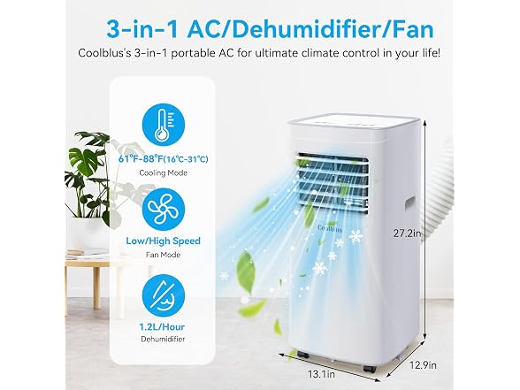 Coolblus portable air conditioner,7300 BTU 450sqft