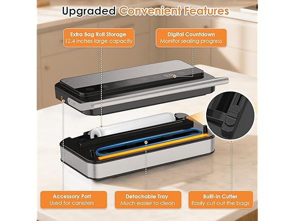 VUSIGN Vacuum Sealer Machine with Strong -85KPA Suction