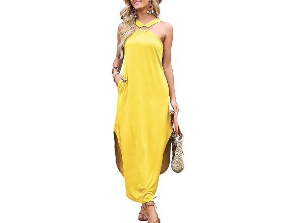 Anrabess Women (S) Summer Halter Neck Split Dress