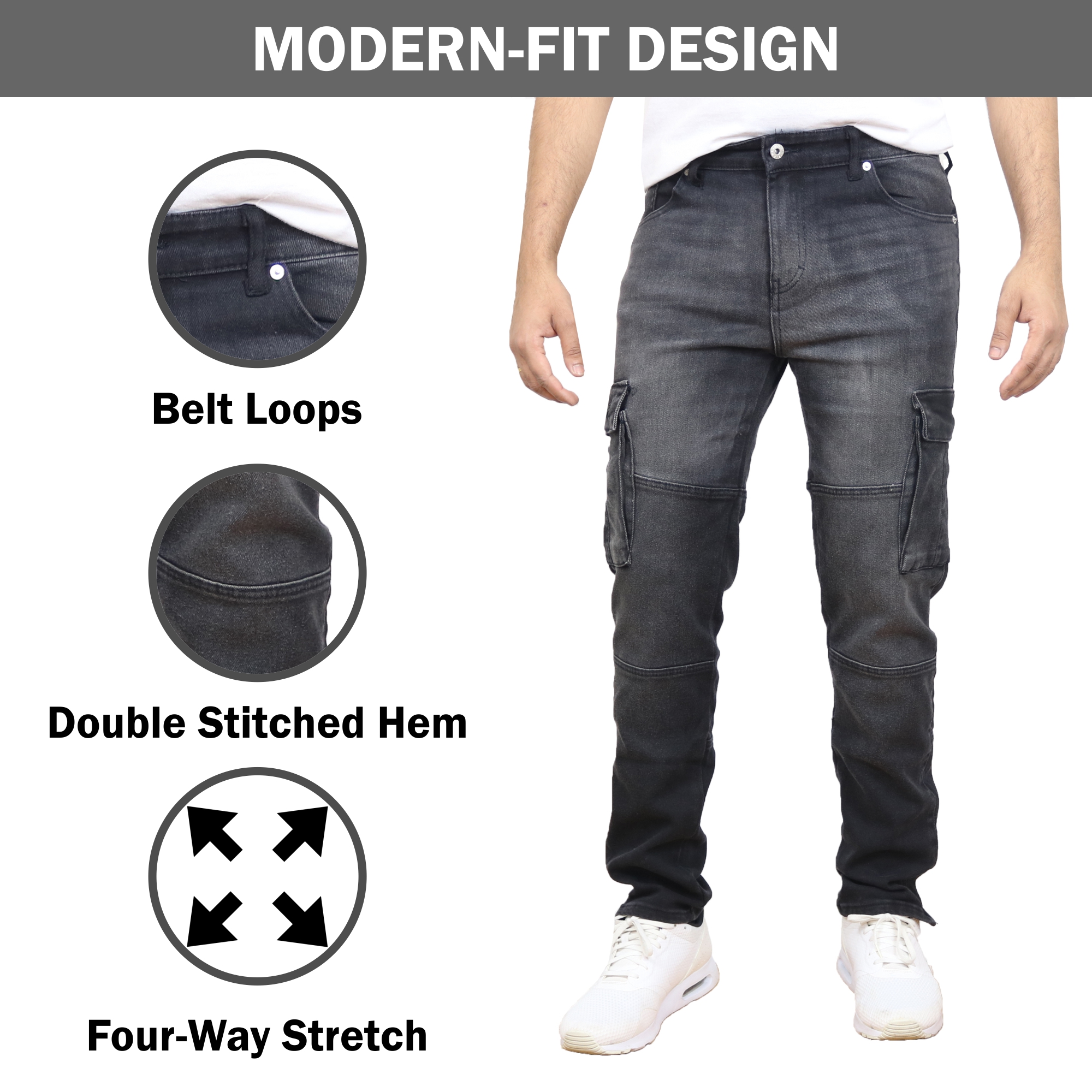 2Pk Asst Mens Stretch Cargo Jeans - Gallery 11