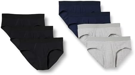 Amazon Essentials Men's Cotton Jersey Briefs, Pack of 7, Black/Navy/Grey Heather, Large