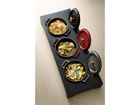 Staub 3 Mini Casseroles Wood Shelf Blk