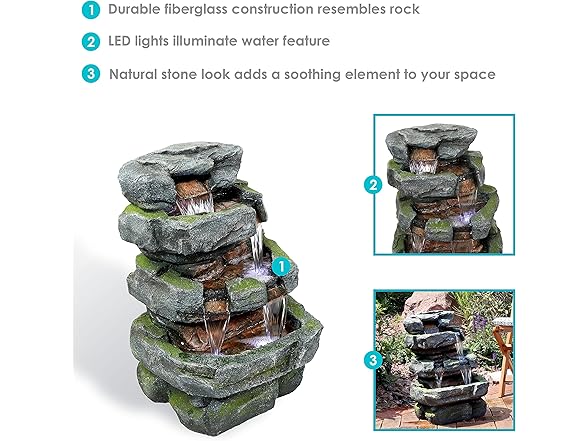 Sunnydaze 23-Inch Stone Waterfall Outdoor Tiered Fountain
