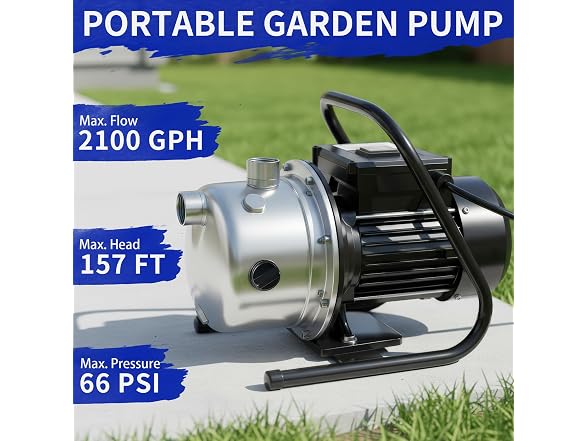 LANCHEZ 1.2 HP Shallow Well Pump, 2100 GPH Stainless Steel Garden Irrigation Pump, 115V Water Transfer Pump, Water Booster Jet Pump for Home Garden Lawn Farm, Black silver (Open Box)