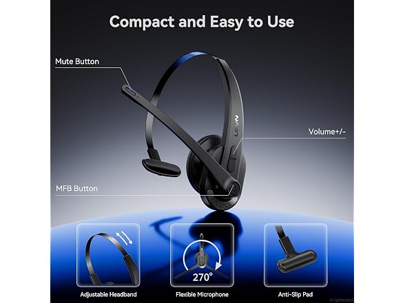 LEVN Wireless Headset Mic Noise Cancel