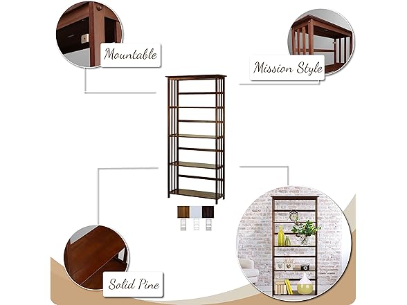 Casual Home Mission Style 5-Shelf Bookcase