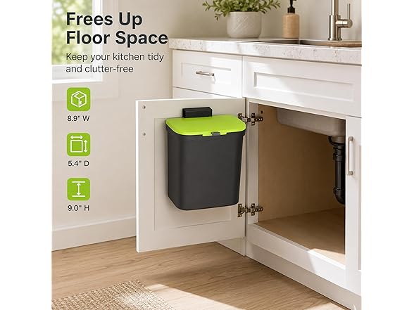 Delletir Wall Mounted Sliding Lid Trash Can (Black, 4L)