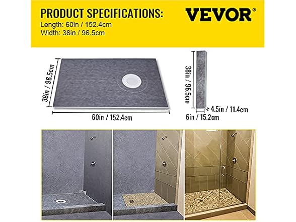 Shower Curb Kit 38\" x 60\" Watertight Shower