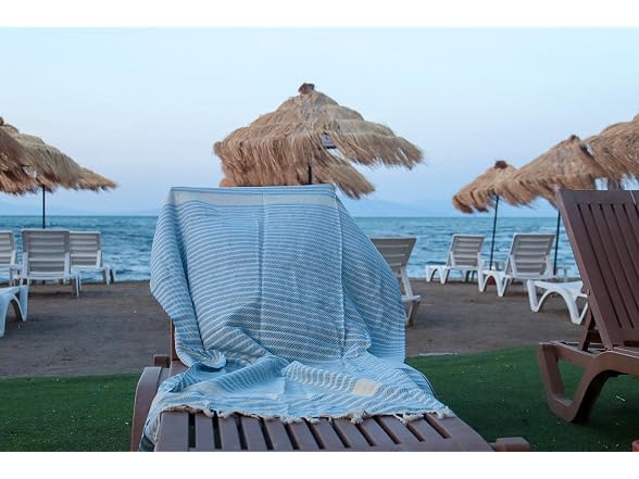 Peshtemal Beach Towel with Travel Bag Cotton Lt Blue