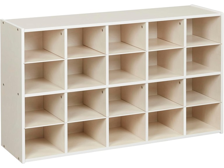 ECR4Kids Streamline 20 Cubby Tray Storage Cabinet, 4x5, Classroom Furniture, White Wash