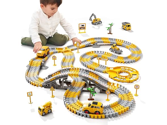 Kids Race Track Set 2 Cars & 4 Trucks