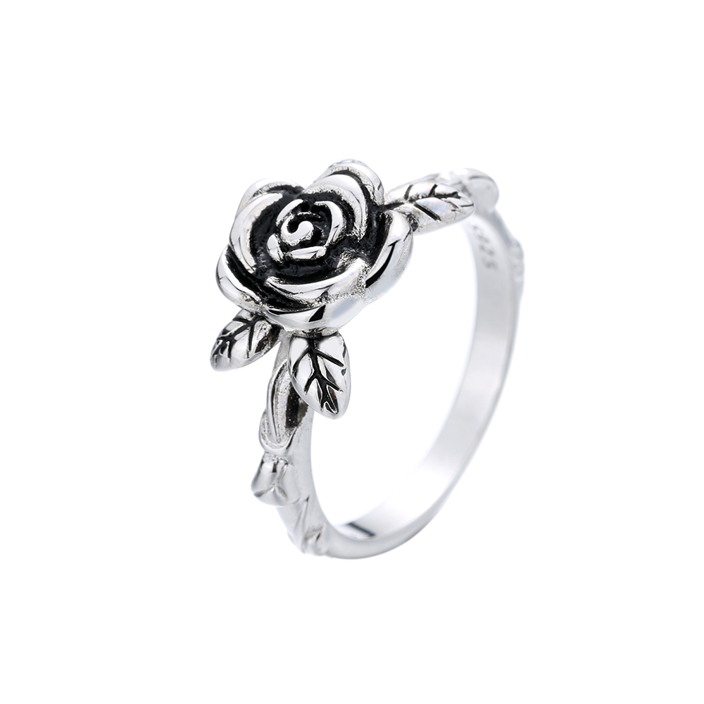 925 Sterling Silver Oxidized Rose Ring - Gallery 3