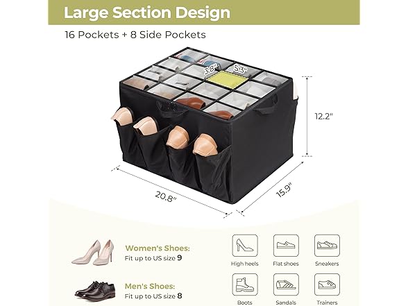 Fabric Shoe Organizer for Closet,Black, 1 Pack