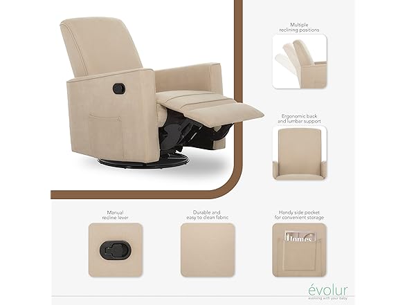 Evolur Raleigh Glider Rocking Chair, Tan