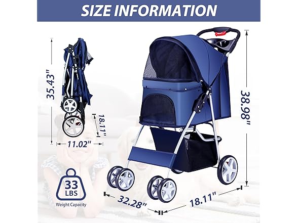 Navy Blue Pet Stroller