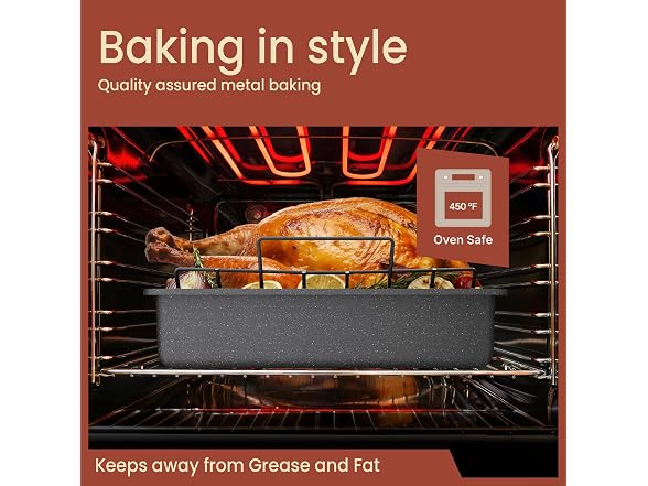 BAKKEN Nonstick Turkey Roasting Pan with Rack