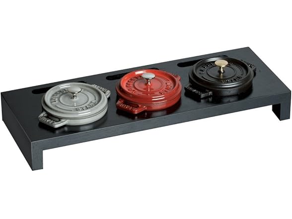 Staub 3 Mini Casseroles Wood Shelf Blk