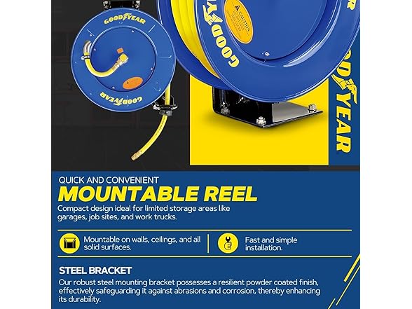 Goodyear Air Hose Reel Retractable 1/2" Inch x 65'