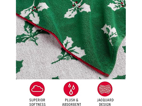 Martha Stewart Boughs of Holly Floral Hand Towels, Set of 2