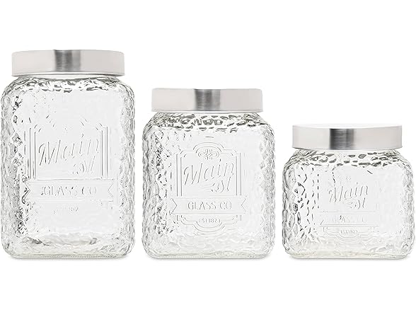 American Atelier Hammered Main St. Canister Set 3-Piece Glass Jars 