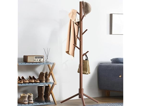 Brown Wooden Coat Rack Stand