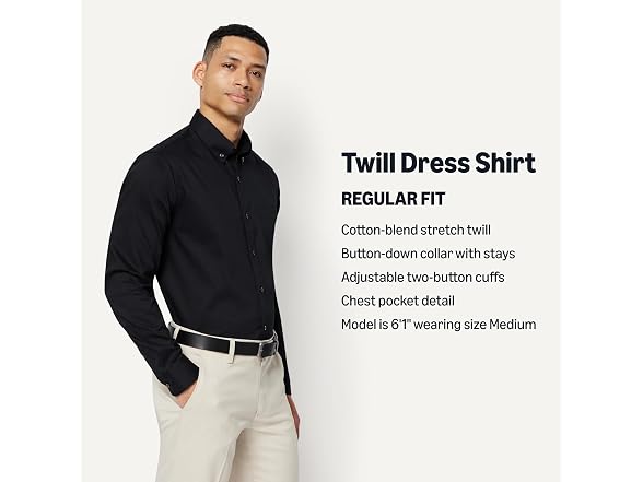 Amazon Essentials Men Stretch Wrinkle Shirt Black