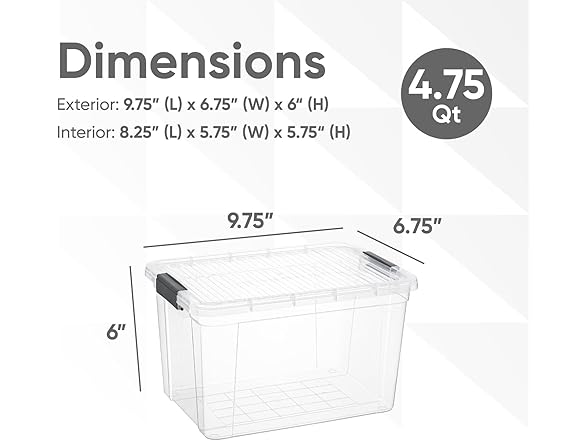 Superio Small Clear Storage Box with Lid, 4.75 Quart 10 PK