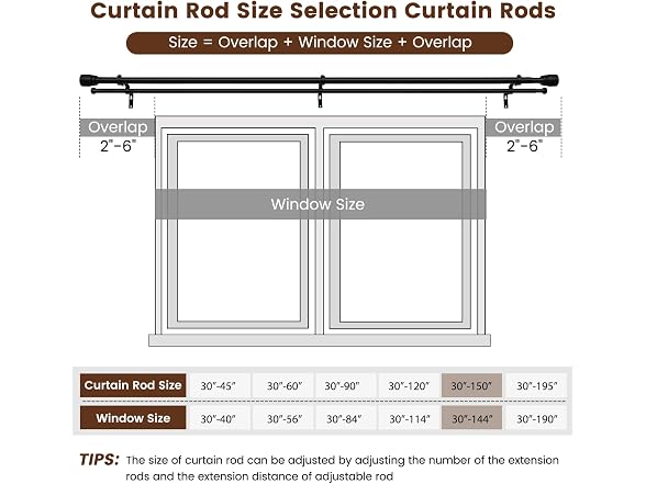 Double Curtain Rod, 72-144", Black