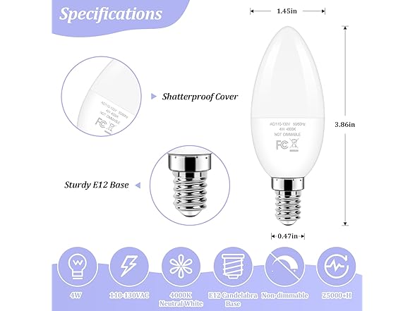 Brightever E12 Candelabra LED Light Bulbs 40W