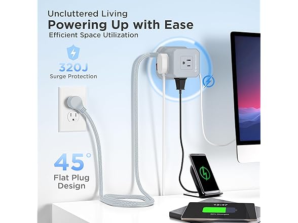 10ft Cube Power Strip with USB Gray